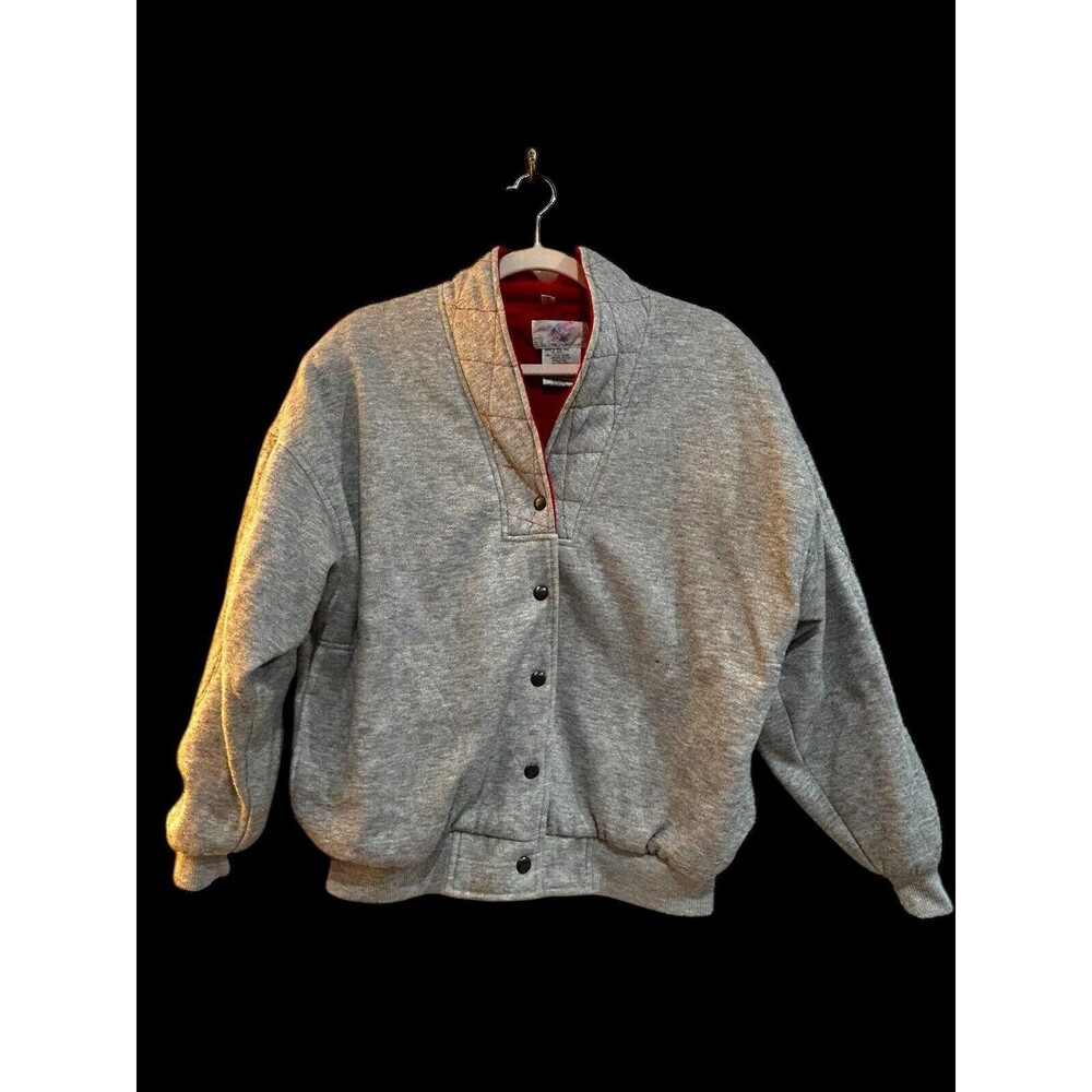 Vtg Active Elements Women's Button-Up Sweatshirt Jacket Med Gray Lined Pockets